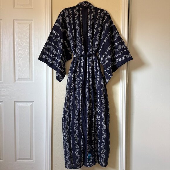 Vintage Japanese Kimono Robe Gown In Blue MADE IN JAPAN Sz L - Picture 6 of 6